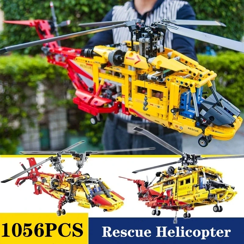 High-Tech Serie Rettungs Hubschrauber Bausteine Technische Transport Flugzeug Flugzeug Ziegel Spielzeug Für Kinder Jungen Geschenke