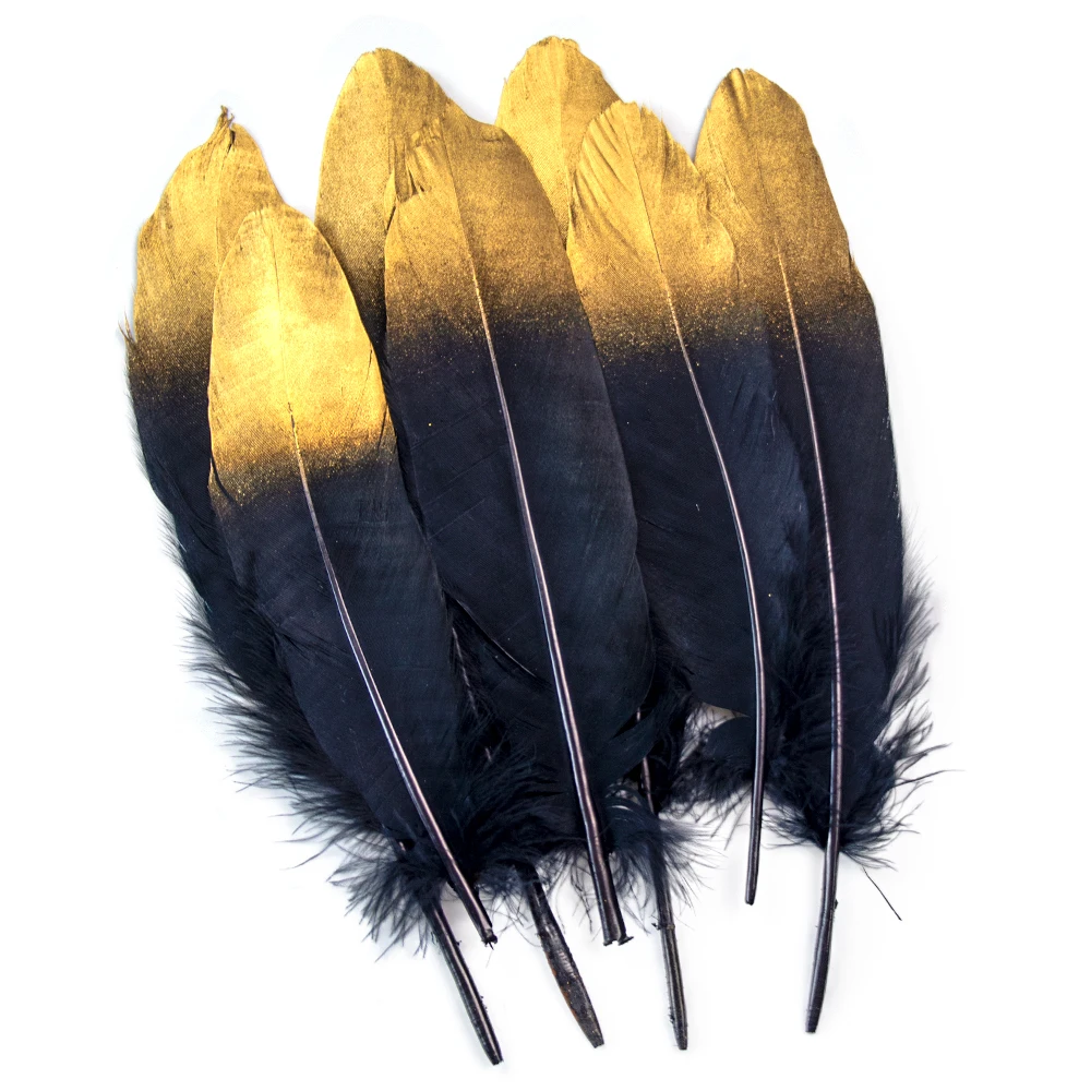 

20 шт. окрашенные золотые гусиные перья для рукоделия, натуральные гусиные перья, ювелирные изделия, головной убор для свадебной вечеринки, декоративная ручка-шлейф, 5-7 дюймов