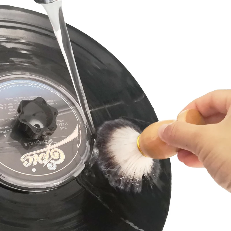 Vinyl Record Wooden Water Cleaning Brush LP Holder Cleaner Dust-proof Anti-static Brush for LP Player Turntable Cleaning Tool