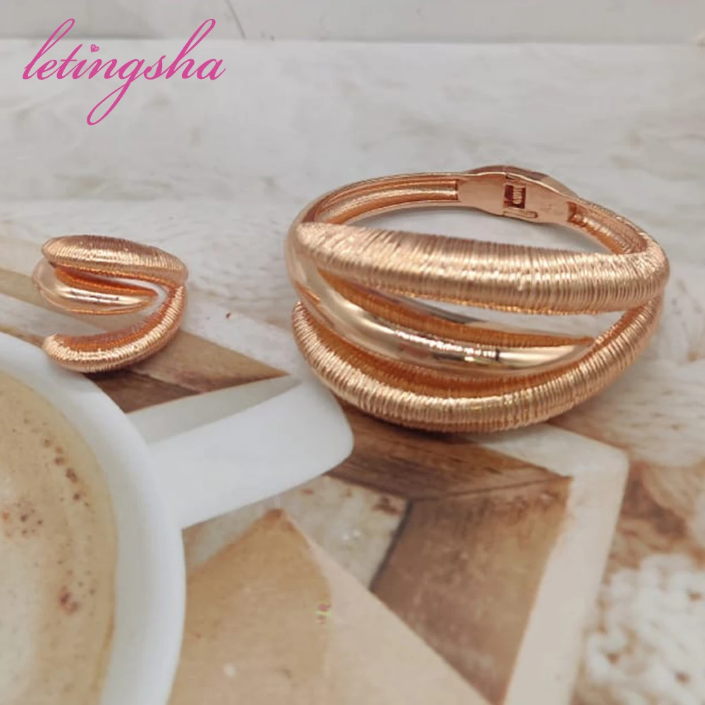 Jewelry Nigerian Bangle With Ring Colorful Women 18K Gold Plated Bracelet Wedding Party Gift Dubai Hollow Out Design Bracelet