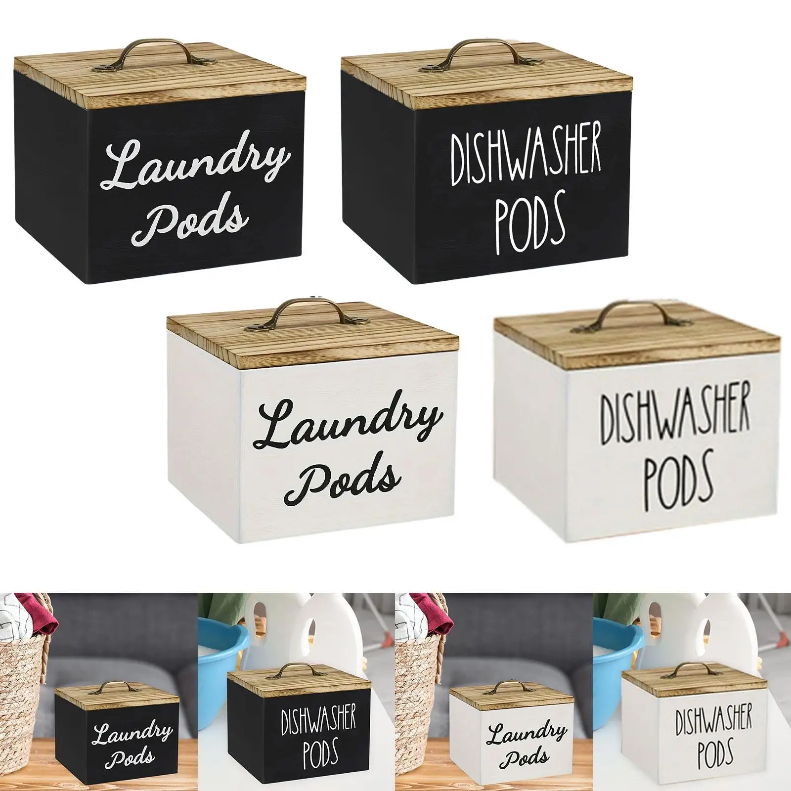 

Wooden Storage Container with Lid Dispenser Rustic Multipurpose Laundry Room