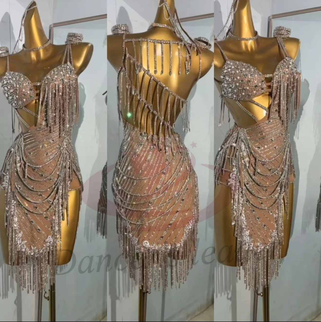 Latein-Tanzkleid, hochwertiges, maßgeschneidertes, ausgehöhltes Kleid in Wüstenfarbe, professionelle Bühnenkleidung für Tango-Kinder und Erwachsene und Kinder