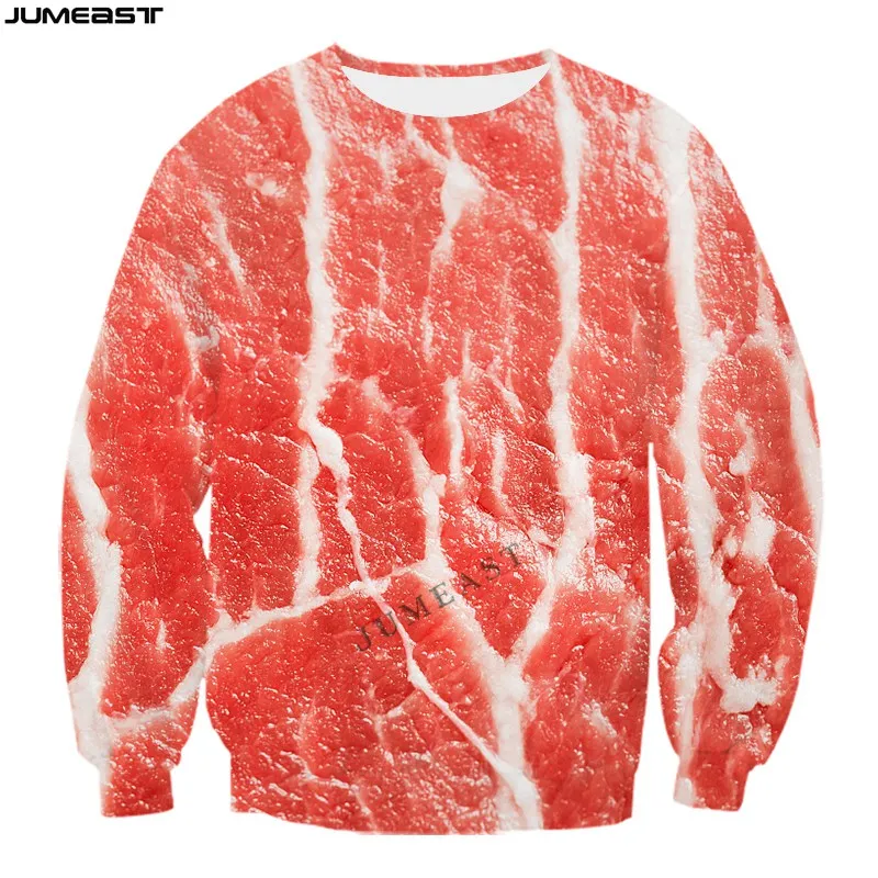 Jumeast Y2k Men Women 3D Printed Sweatshirt Hip Hop Food Meat Long Sleeve T Shirt Sport Pullover Tops Tees