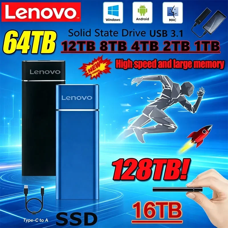 

Портативный SSD-накопитель Lenovo Mini SSD 256 ТБ 1 ТБ 2 ТБ, высокоскоростной оригинальный SSD-накопитель USB 3.0, внешний жесткий диск для компьютера и ноутбука