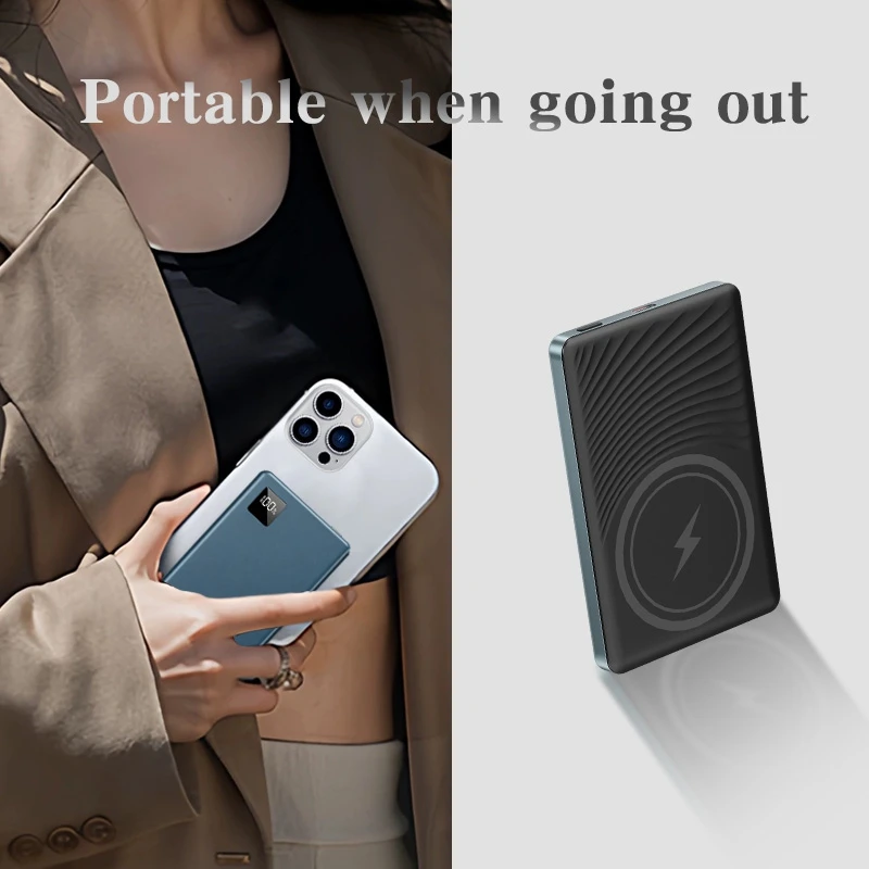 باور بانك Xiaomi 100000mAh رفيع للغاية لشاشة LED المغناطيسية اللاسلكية الشحن السريع وبطارية محمولة لهاتف iPhone Samsung