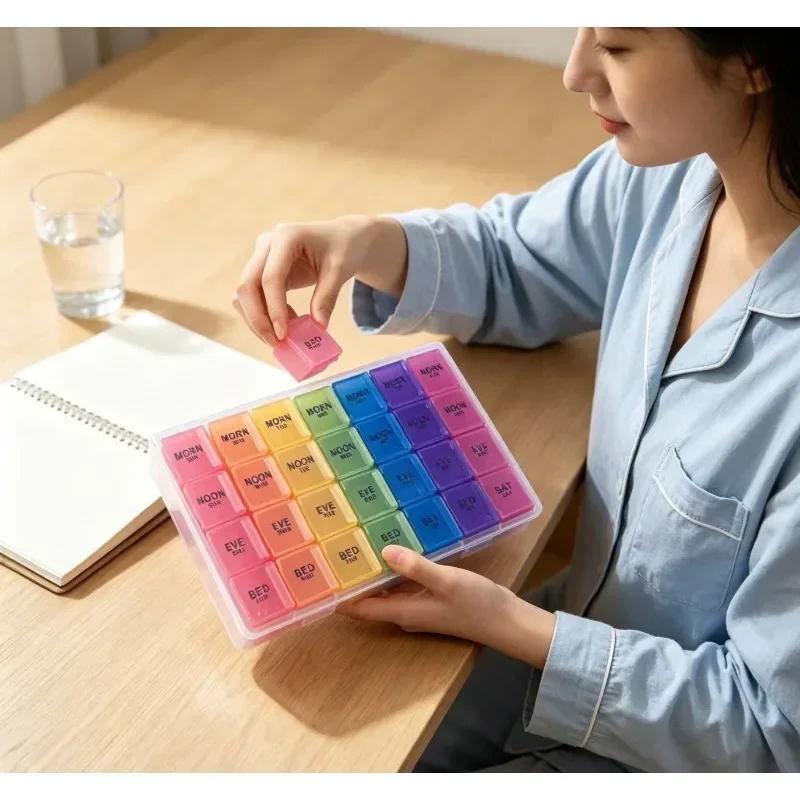 7 Days A Week 28 Compartment Pill Box Pp Plastic Storage Edible Vitamins Convenient Color Pill Box