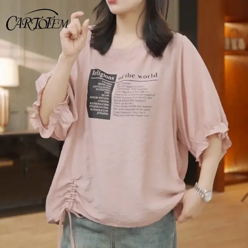 

Plus Size Round Neck Short-sleeved T-shirt Summer Loose New Fashion Slimming Casual Printed Top
