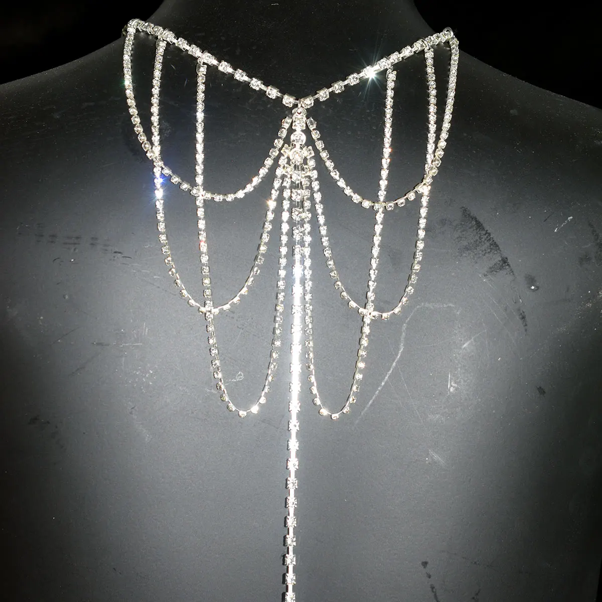 Sexy Fashion Butterfly Shape Body jewelry For Woman Shiny Back Chain With Rhinestones Stage Performance Party Costume Chain