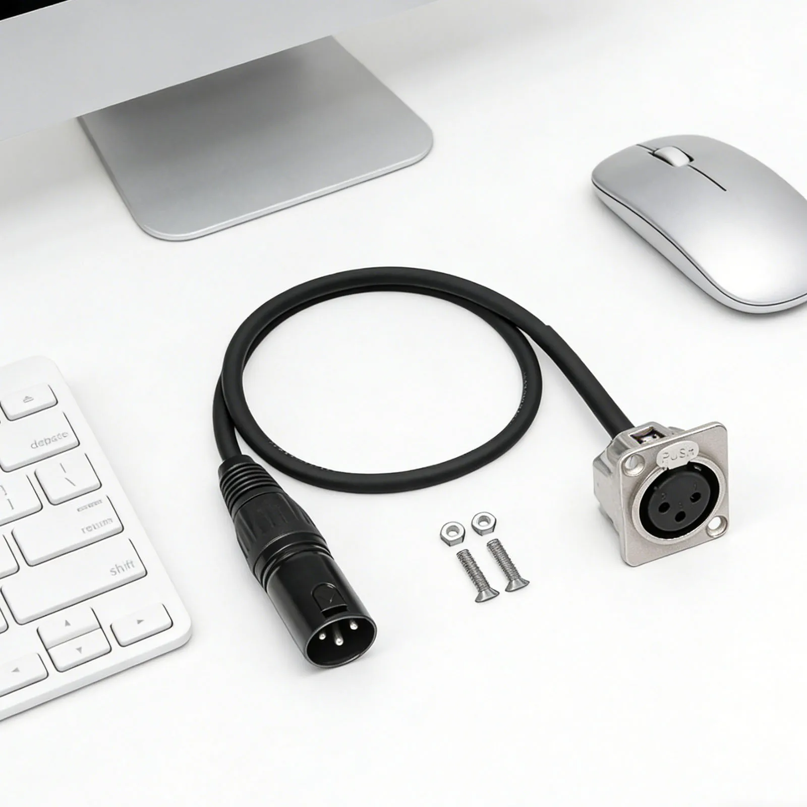 3Pin D Type XLR Cable Male To Female XLR Pass Through Cable 0.6m/2 Feet with Mounting Screws for Premium Stage Box Patch Panel