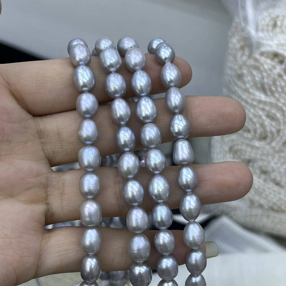 

AAAAA 7–8mm High-quality Gray Beads 36cm Rice-shaped Natural Freshwater Pearl for Jewelry Making DIY Necklaces Accessories 36CM