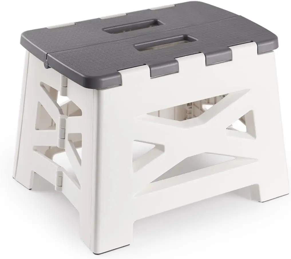 

Non-Slip Folding Step Stools With Handle，Foot Stool With 9 H Height - Holds Up To 300 Lbs - Lightweight Plastic Foldable Step