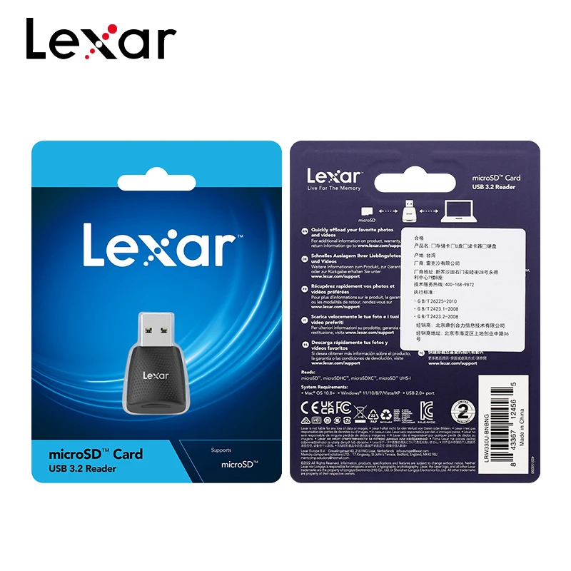 Устройство чтения карт Lexar USB3.2 Gen1 USB-A Устройство чтения флэш-памяти RW330 Высокоскоростное считывание до 170 МБ/с Устройство чтения карт UHS-I MicroSD Устройство чтения карт TF