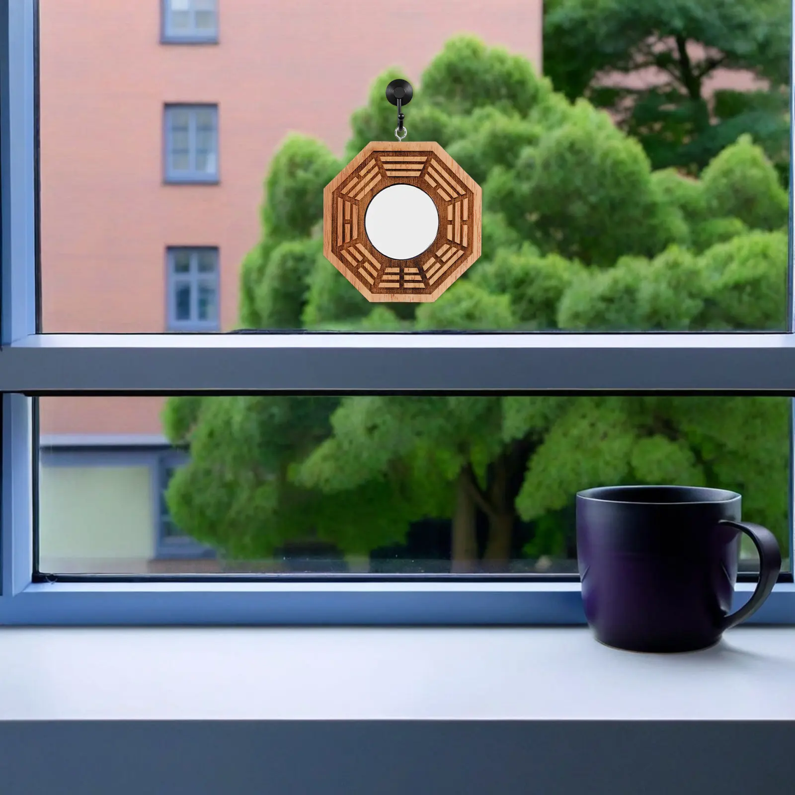 

Wooden Bagua Mirror Pendant Handcrafted Feng Shui Convex Mirror Door Protection Home Blessing Ornament for Prosperity Wealth