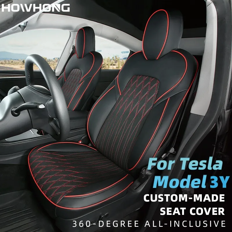 Car Seats Cover For Tesla Model 3 Y Nappa Leather Full Surround Style Custom Made Interior Accessories