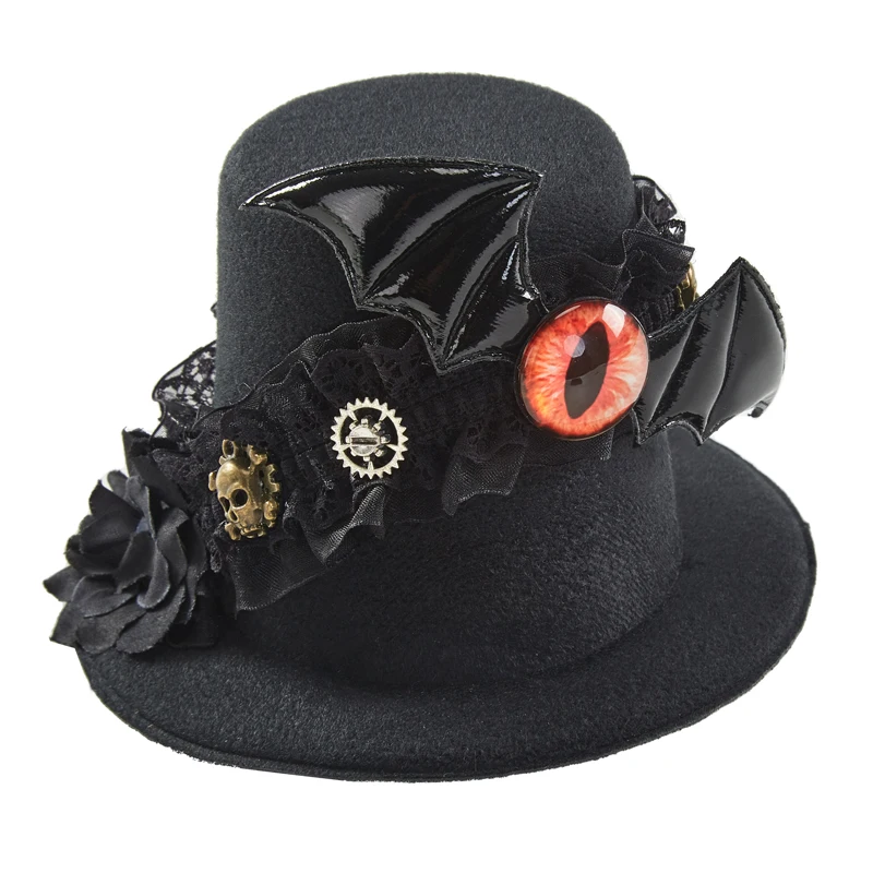 

Gothic Gears Lace Bat Wing Mini Hat Steampunk Hair Clip Retro Fedora Hat Halloween Cosplay Party Mini Top Hats
