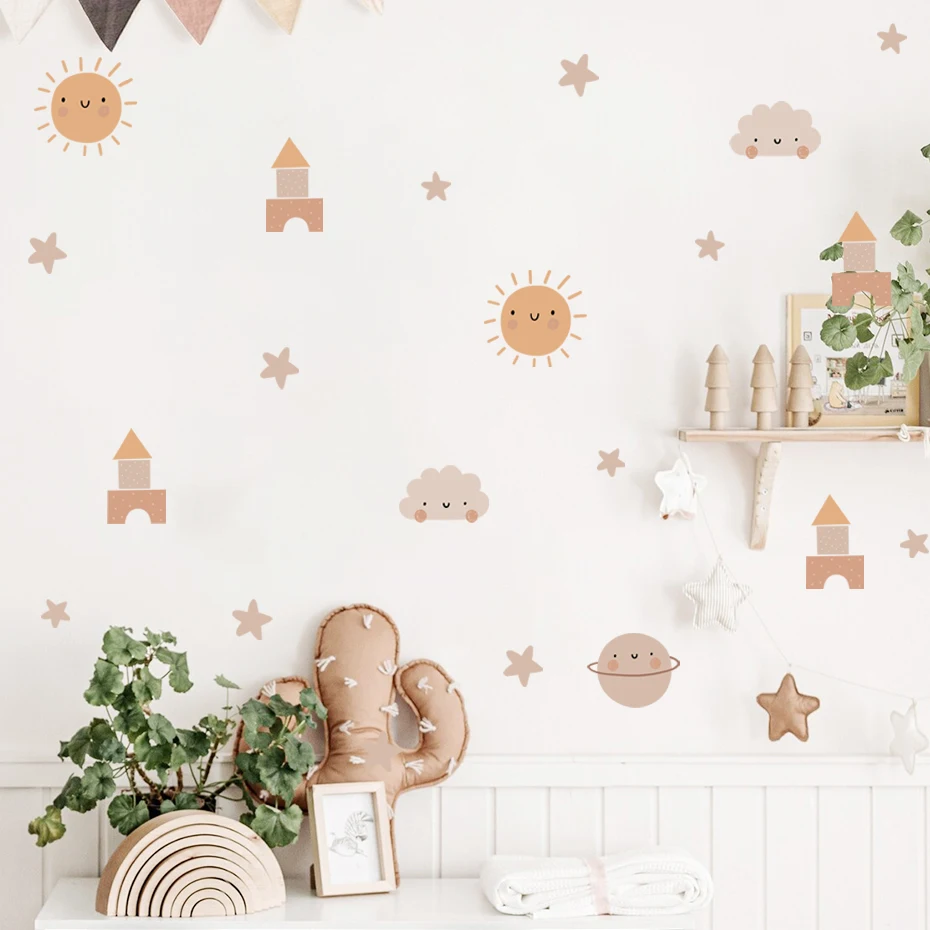 Cartoon Cute Rainbow Sun Watercolor Nursery Stickers Removable Wall Decals Art Print Kids Boys Room Interior Home Decor