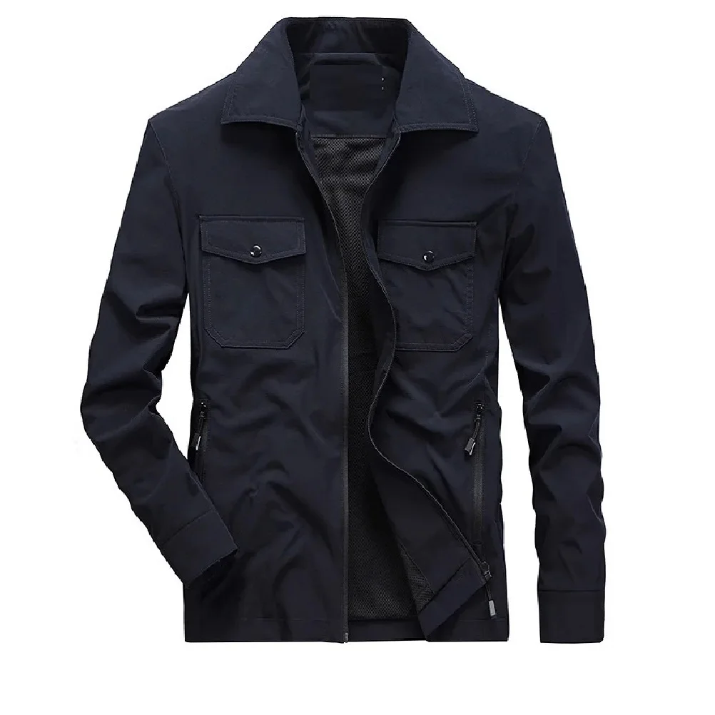 

Men Camping Casual Jacket Fishing Hiking Outdoor zipper Windbreaker Breathable Hunting Tactical Jacket Turn down collar Business