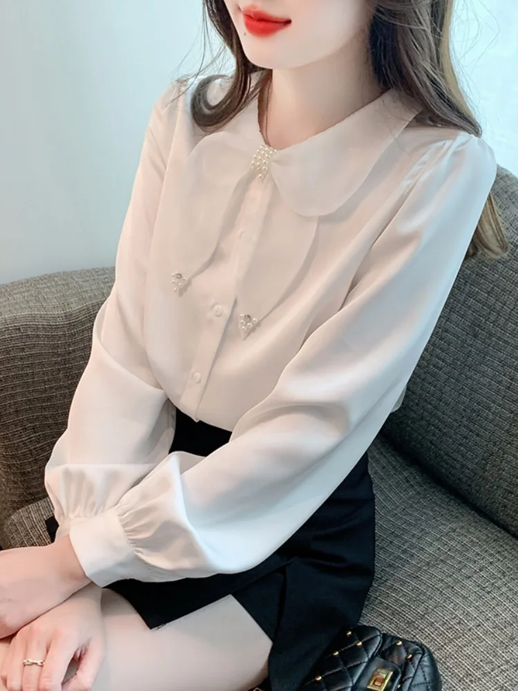 

Elegant Knot Chiffon Shirt Women's Spring Autumn New Style Ageless Fashionable Beautiful Small Top Soft Satin