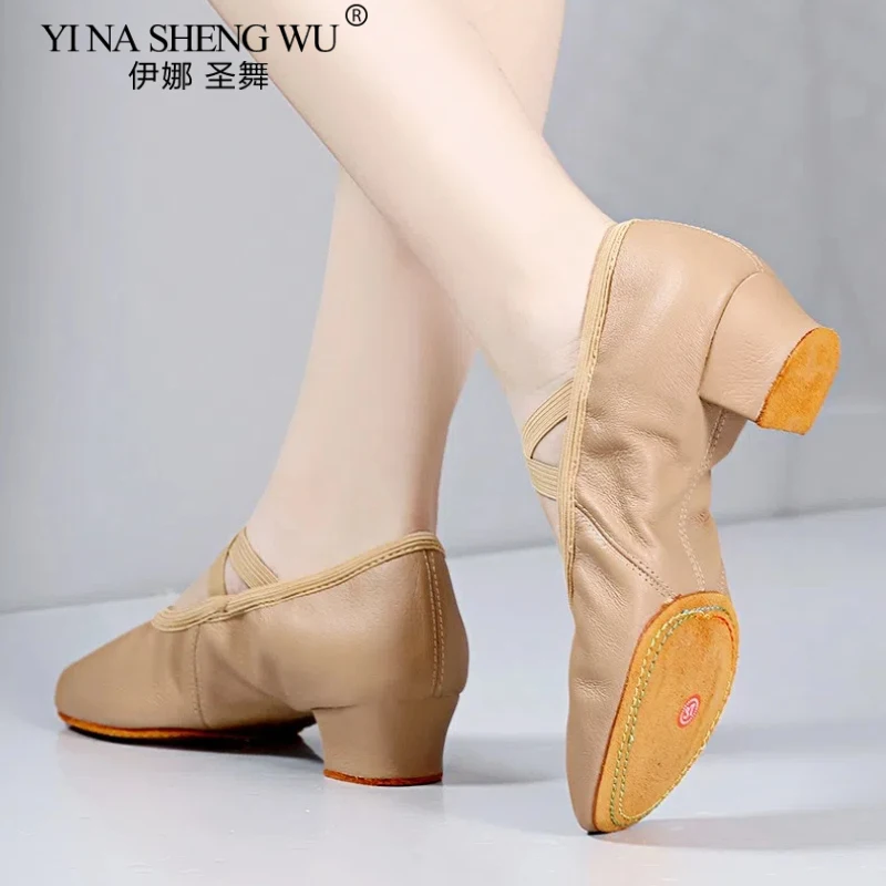 レディースダンスシューズ-バレエ-ジャズ-サルサ-ソフトソール-2cm-ローヒール-ソフトレザーシューズ-ガールズダンス練習用-室内ダンスシューズ