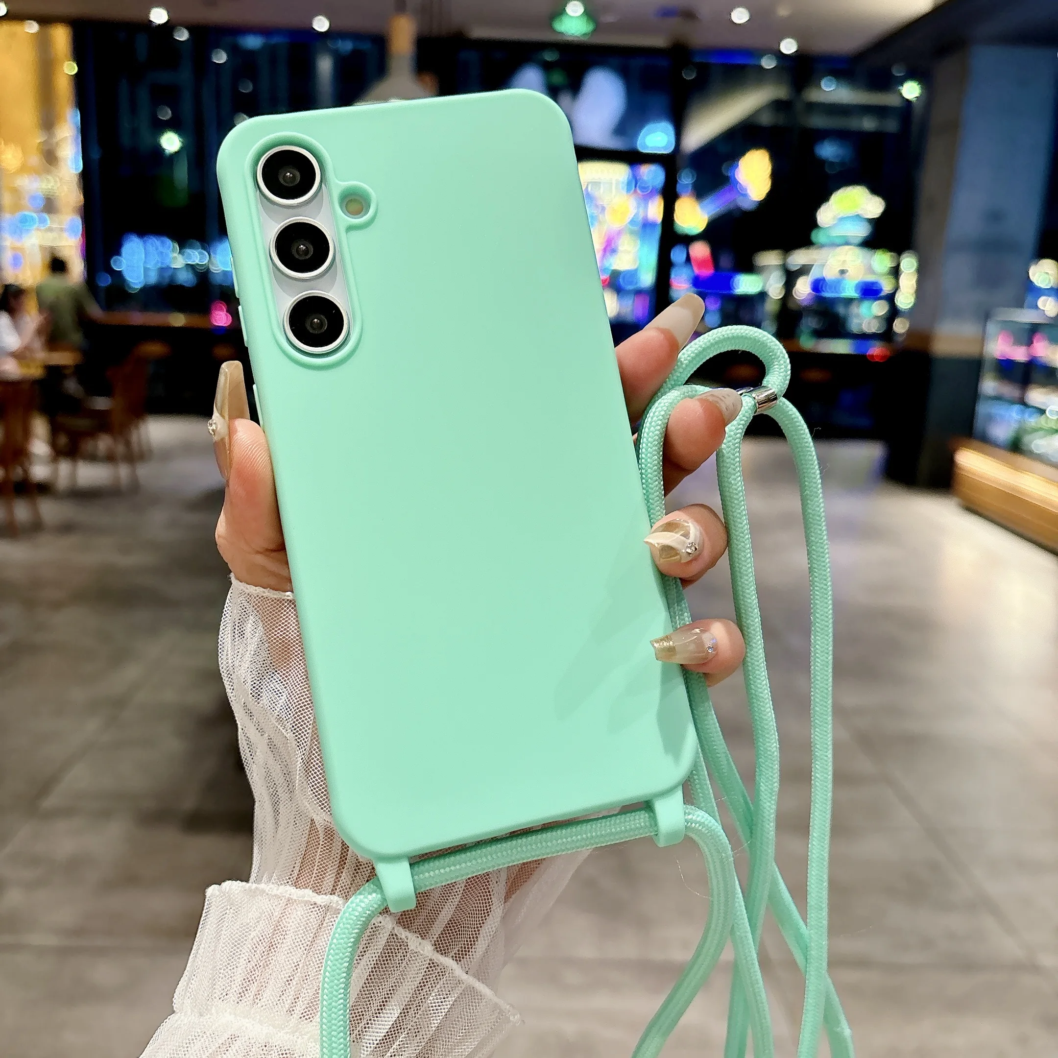 Image of Mehrfarbige Silikon-Handyhülle für Samsung Galaxy S26 S25 S24 S23 S22 S21 S20 Ultra Plus mit verstellbarem Schultergurt und Lanyard-Abdeckung