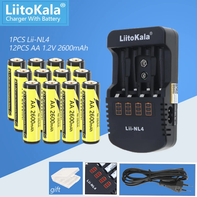 

12pcs LiitoKala 1.2V AA 2600mAh /AAA 1000mAh Ni-MH Rechargeable Battery For Temperature Gun Remote Control Mouse Toy Batteries