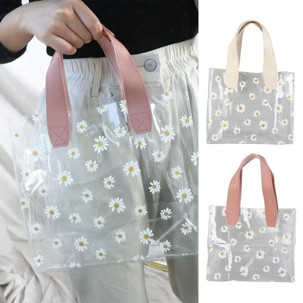 PVC Transparente Daisy Bolsas para Mulheres, Sacos De Compras, Sacos De Maquiagem De Batom, Presentes De Casamento, Sacolas Claras, Sacos Cosméticos