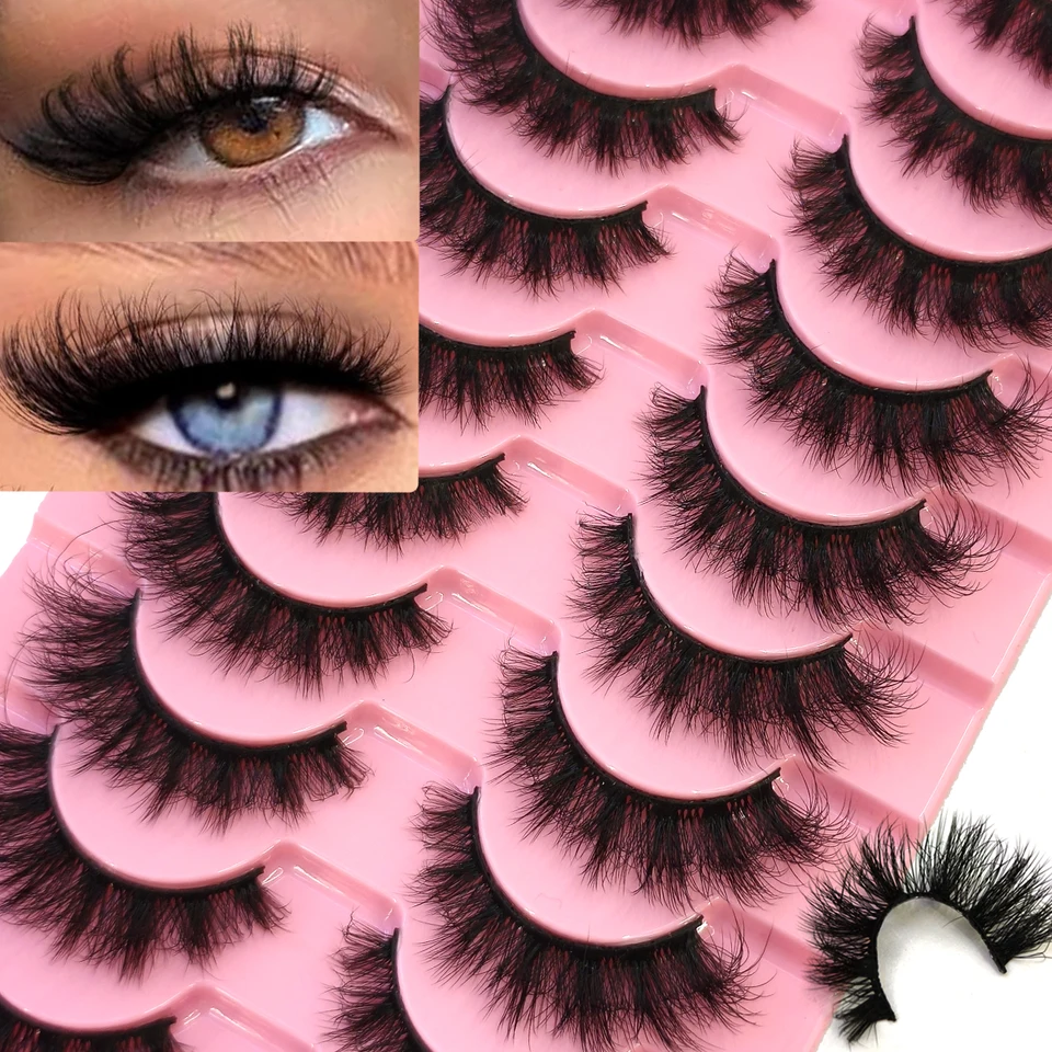 10 Pares Mezcla Pestañas Mink Esponjosas Dramáticas Postizas Naturales Largas Faux Mink Suaves Aspecto Extensiones XH01 2