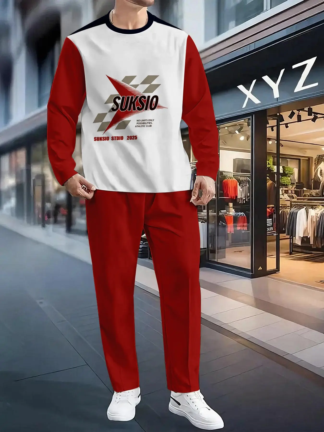 Conjunto de 2 piezas, conjunto deportivo de manga larga y pantalones largos a la moda para hombres europeos y americanos