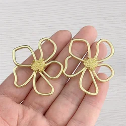 6 x Gold Color Large Hollow Open Stamen Flower Charms Pendants for DIY Jewelry Making Finding Accessories