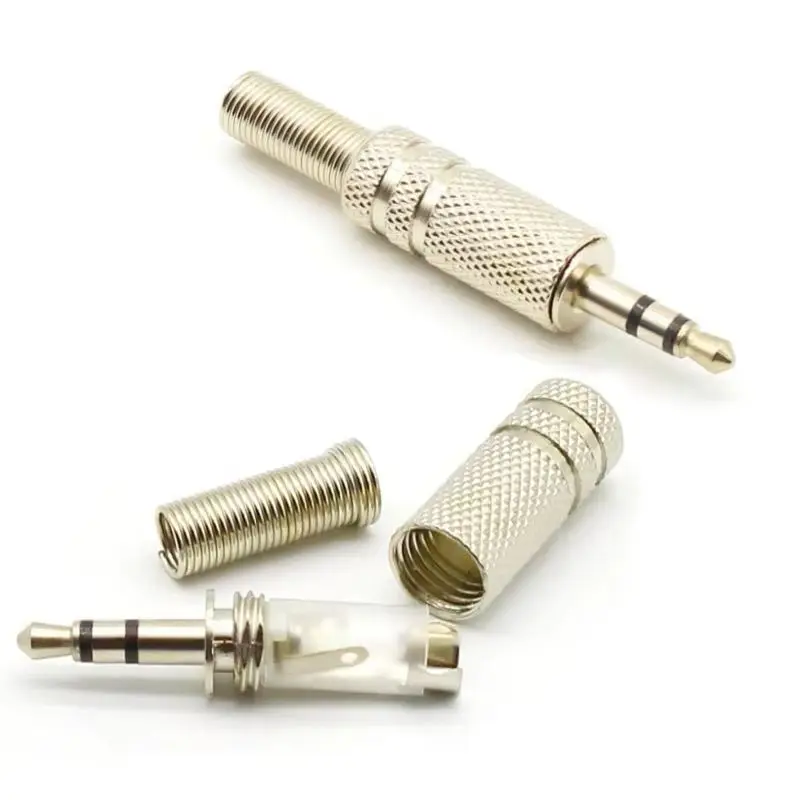 5Pcs silvery Repair 3.5mm Male Headphone Plug Mono Stereo Audio Solder Cable Connector 3.5mm 3Pole Earphone Jack Adapter