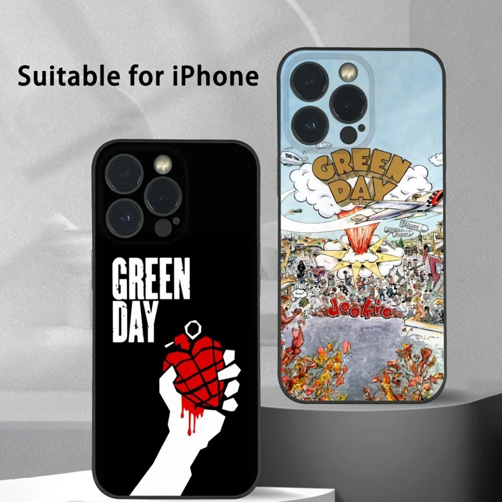 

Rock-G-Green-Day Band Phone Case Matte Black Silicone Case for iPhone 16–7 Series – Soft Frosted Back Funda Shell