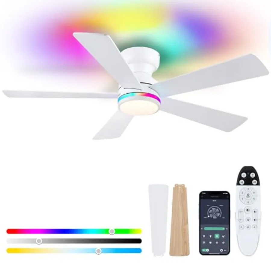

Ceilg Fans with Lights - " Flush Mount Ceilg Fan with Remote APP +3CCT Dimmable Led Light Reversible 6 Wind Speedsand2H Timer L