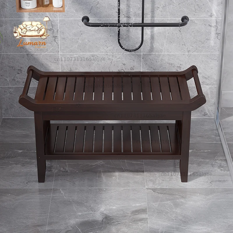Waterproof Bamboo Bathroom Stool Anti-Slip Bath Bench Shower Seat for Elderly And Pregnant Women - Portable Footstool