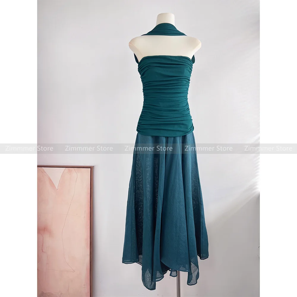 Sexy tube top pleated waist asymmetrical skirt temperament holiday style dress for women