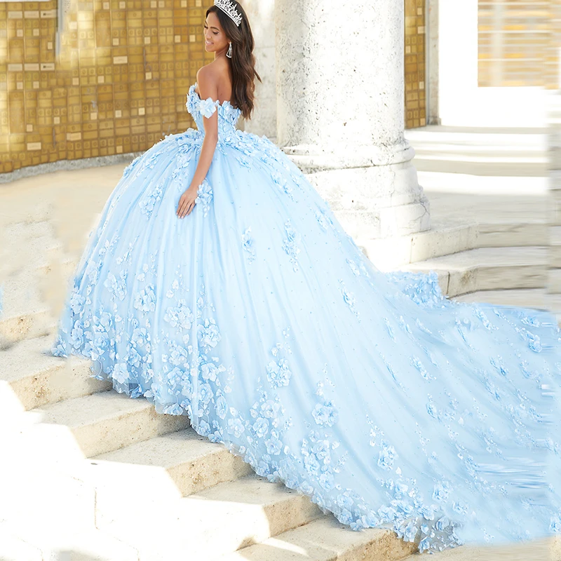 Off The Shoulder Appliques Baljurken Quinceanera Jurken Kralen Vestidos De 15 Años Bloem Quinceañeras Verjaardag Prom فساتين