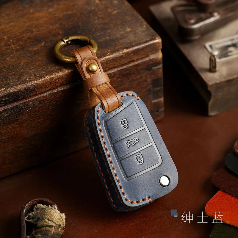 Leather Car Key Case Cover for Volkswagen VW Polo Golf 7 Sagitar Passat for Skoda Octavia Keyring Shell Bag Fob Auto Accessories