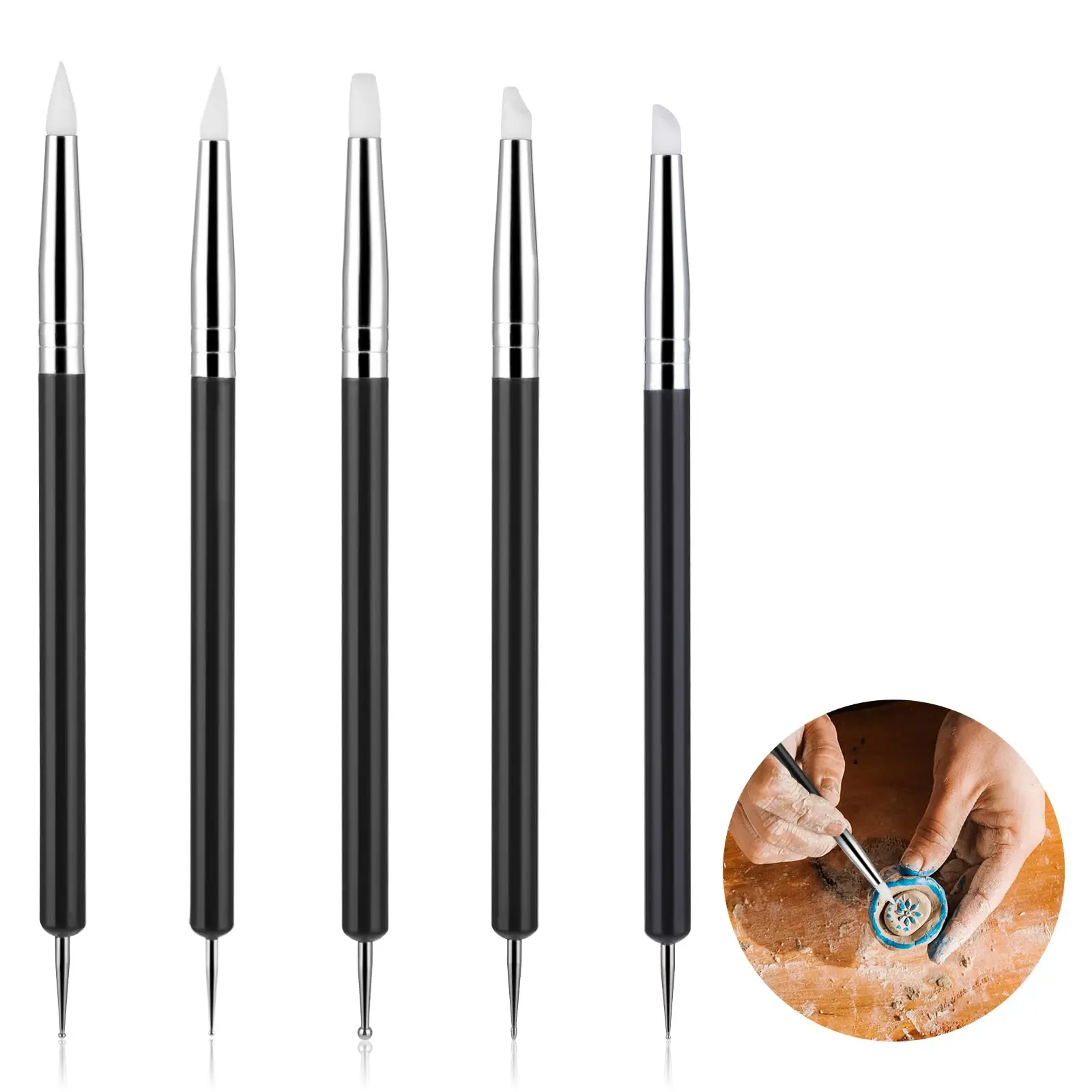 

5pcs Clay Sculpting Tools, Silicone Polymer Clay Tools Soft Rubber Tip Paint Brush Clay Modelling Carving Dotting Tool ﻿