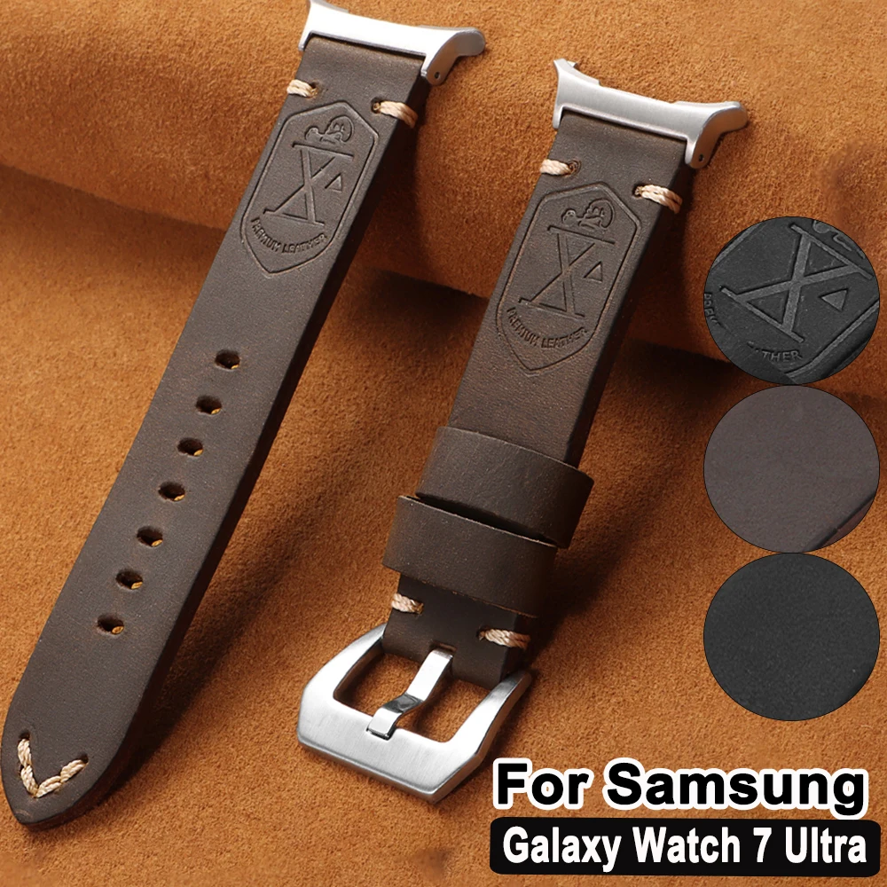

Кожаный ремешок без зазоров для Samsung Galaxy Watch Ultra 47 мм, браслет для Galaxy Watch7, 47 мм, винтажный браслет, аксессуары