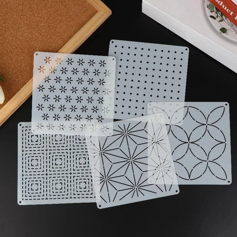 9/32 Stück Sashiko-Stickmuster-Vorlage DIY Geometrische Patchwork-Schablone Wiederverwendbare PET-Schablone Handgemachte Stickerei-Bastelwerkzeuge – Detail 6