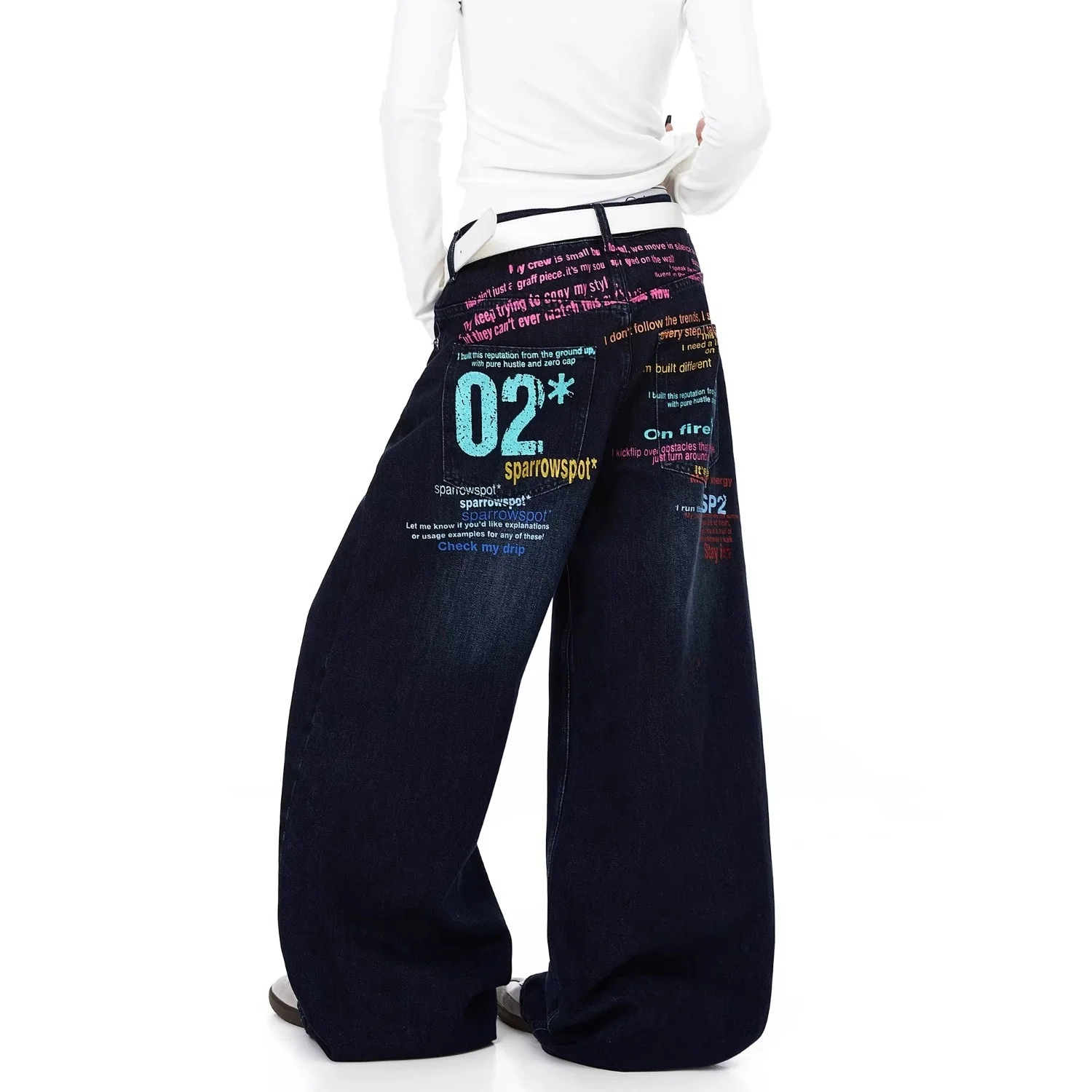 

High Waist Wide Leg Jeans Women's Spring Design Jazz Dance Washed Denim Pants Asymmetrical Cotton Casual Straight Fit Jeans