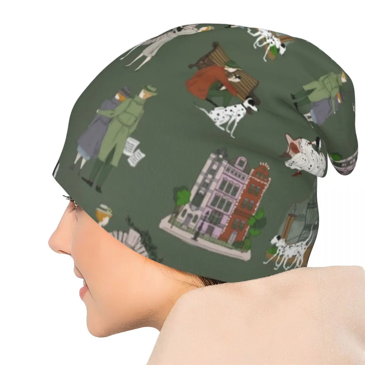 그린 패턴 101 달마시안스 캡 디즈니 빈티지 남녀 스트리트 스컬리 비니 모자 봄 따뜻한 헤드 랩 보닛 모자