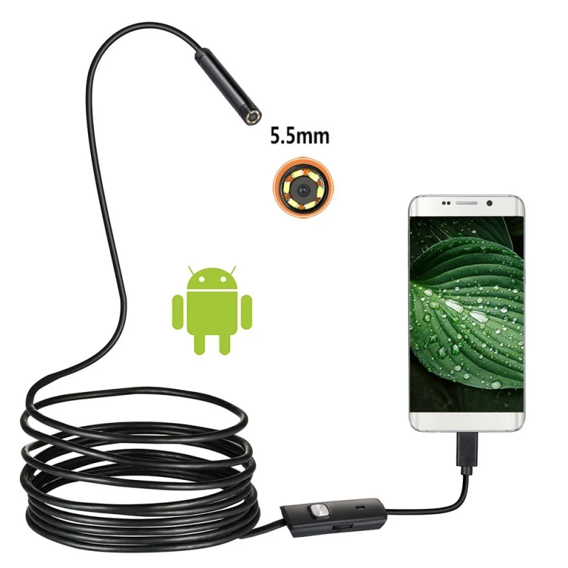 Mini Camera Waterproof Endoscope Adjustable Cable 5.5mm 2m Hard Wire Android Type-c Usb Car Detection Camera Pipeline Detection