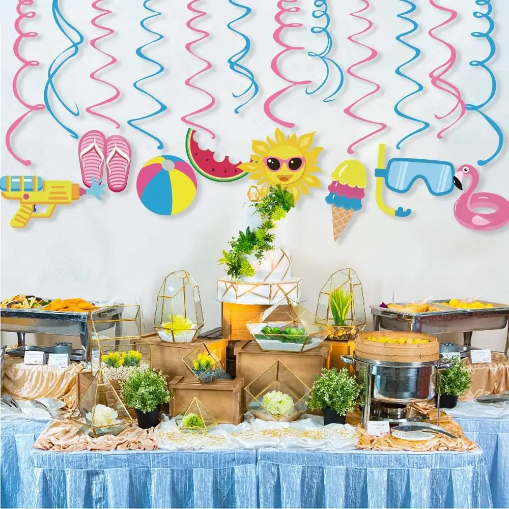 Pool Party Decorations, Summer Hanging Swirls for Themed Birthday, Home, Classroom, Office - 30ct