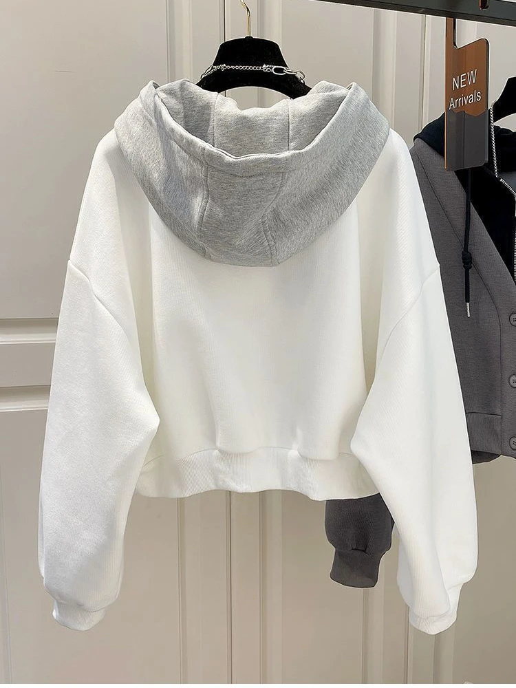 American Retro Hot Girl fake Two Piece Set Hooded Zipper Sweatshirt Autumn/Winter Y2K Harajuku Splicing Women's Tops emo