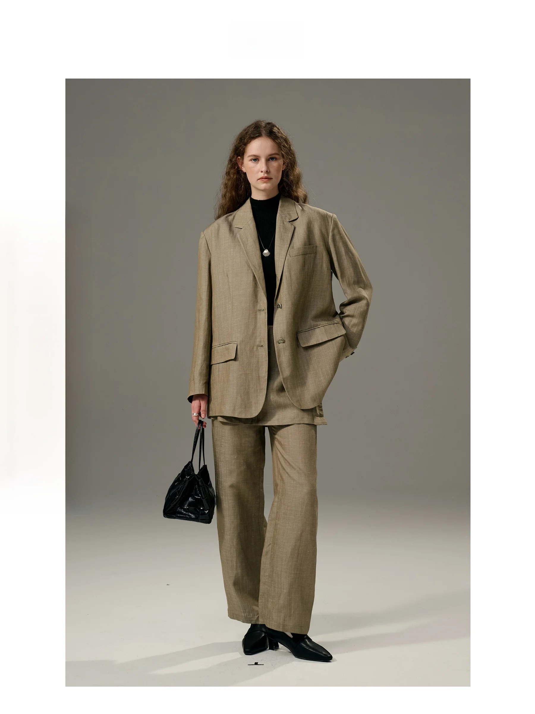 

Комплект UNID: Льняные брюки-юбка с текстурой твила, повседневный, с длинным рукавом, для молодых профессиональных женщин