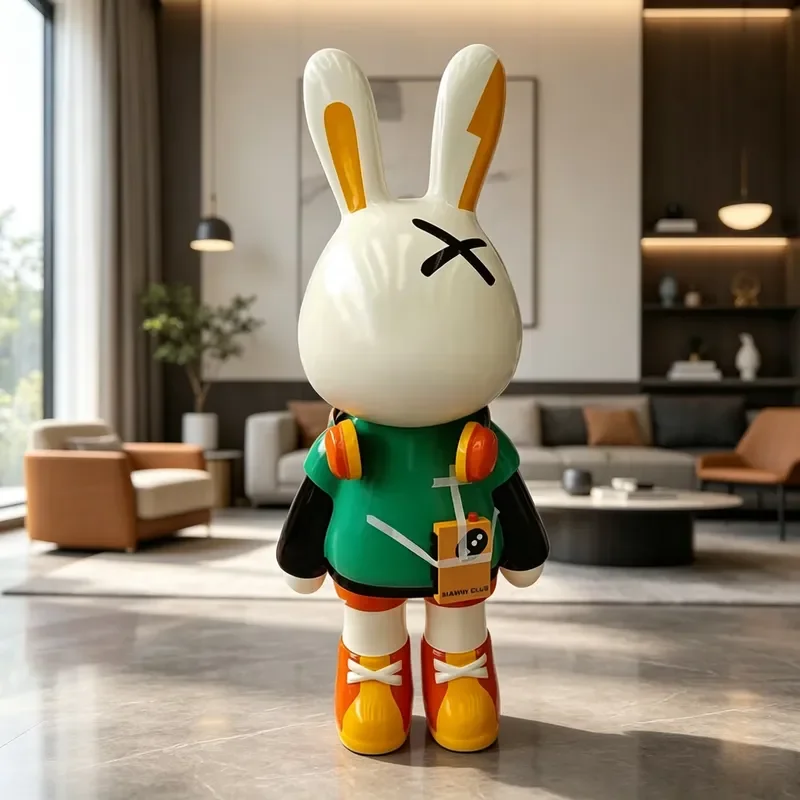 Customizable Hand-painted Street Art Rabbit Resin Sculpture for Hotel Lobby & Home Decor