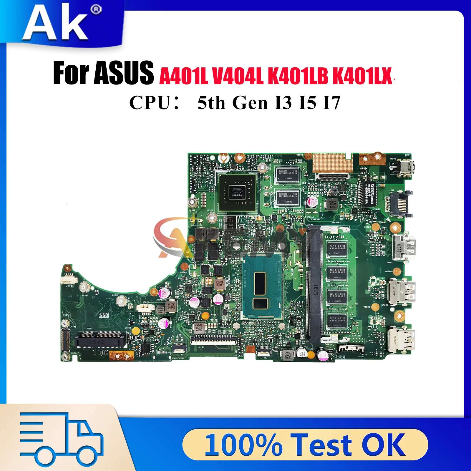 

K401LB Laptop Motherboard For ASUS VivoBook K401L V404L K401LX V405L K401LB A401L Mainboard With I3 I5 I7 CPU 100% tests OK stk