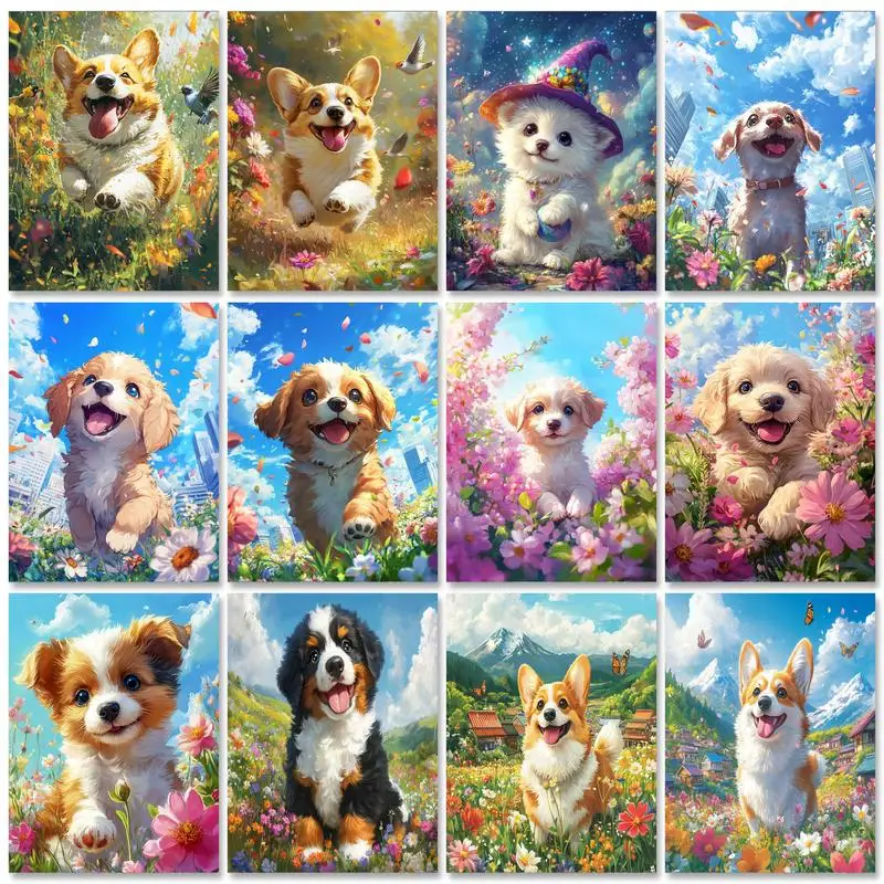 

RUOPOTY Acrylic Painting By Numbers Cute Dog Picture Kit For Adults Coloring On Canvas For Wall Art Crafts
