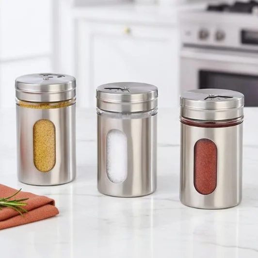 Rotatable Stainless Steel Spice Jar Set Camping Barbecue Salt Pepper Seasoning Storage Container