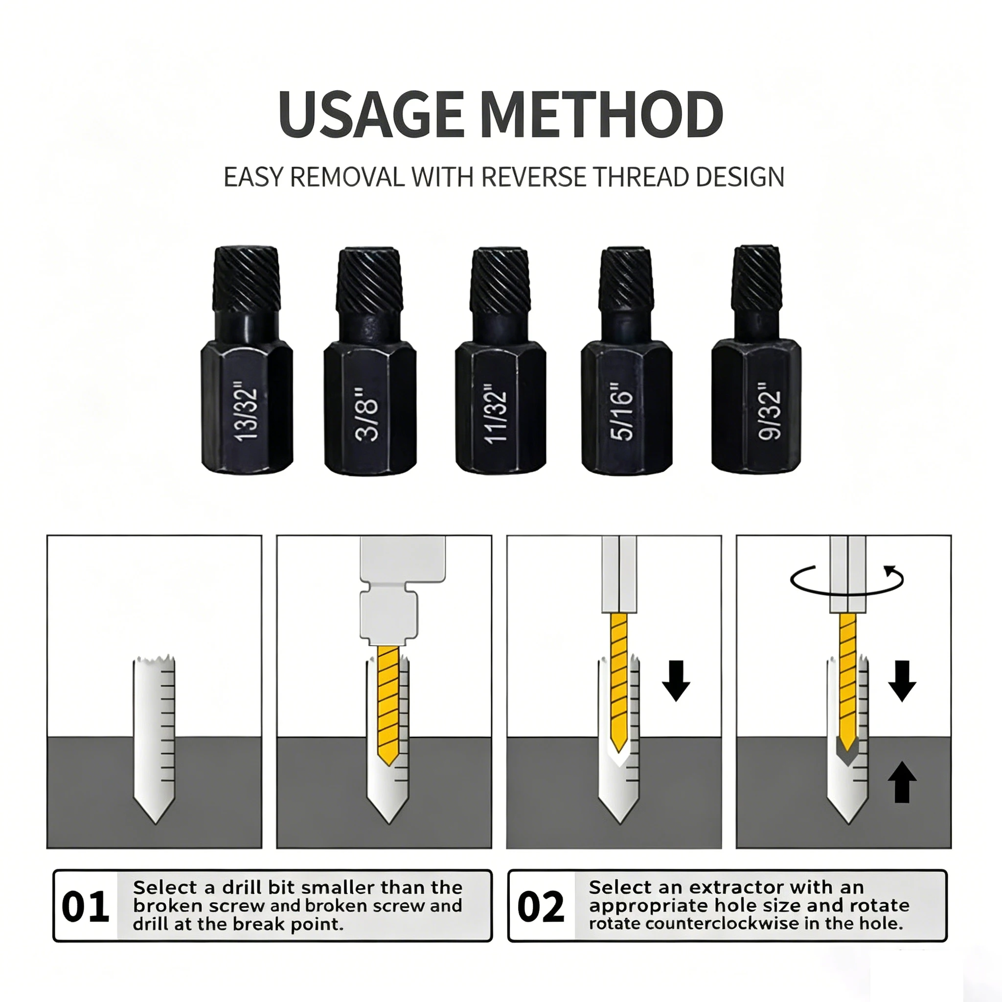 10-teiliges Schraubenausdreher-Set aus legiertem Stahl, Easy-Out-Bohrer für beschädigte Bolzen mit roter Tragetasche – Detail 8